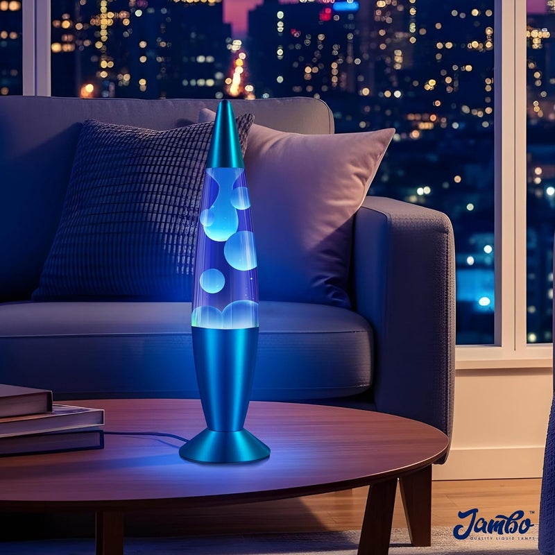 JAMBO 16" Beautiful Lamp- Blue with White/Blue Wax, Relaxing Liquid Light, Night Light Nightlight, Home Decor Living Room Office Bedroom Lamp for Adults Teens Kids, Magma Motion - Image 2